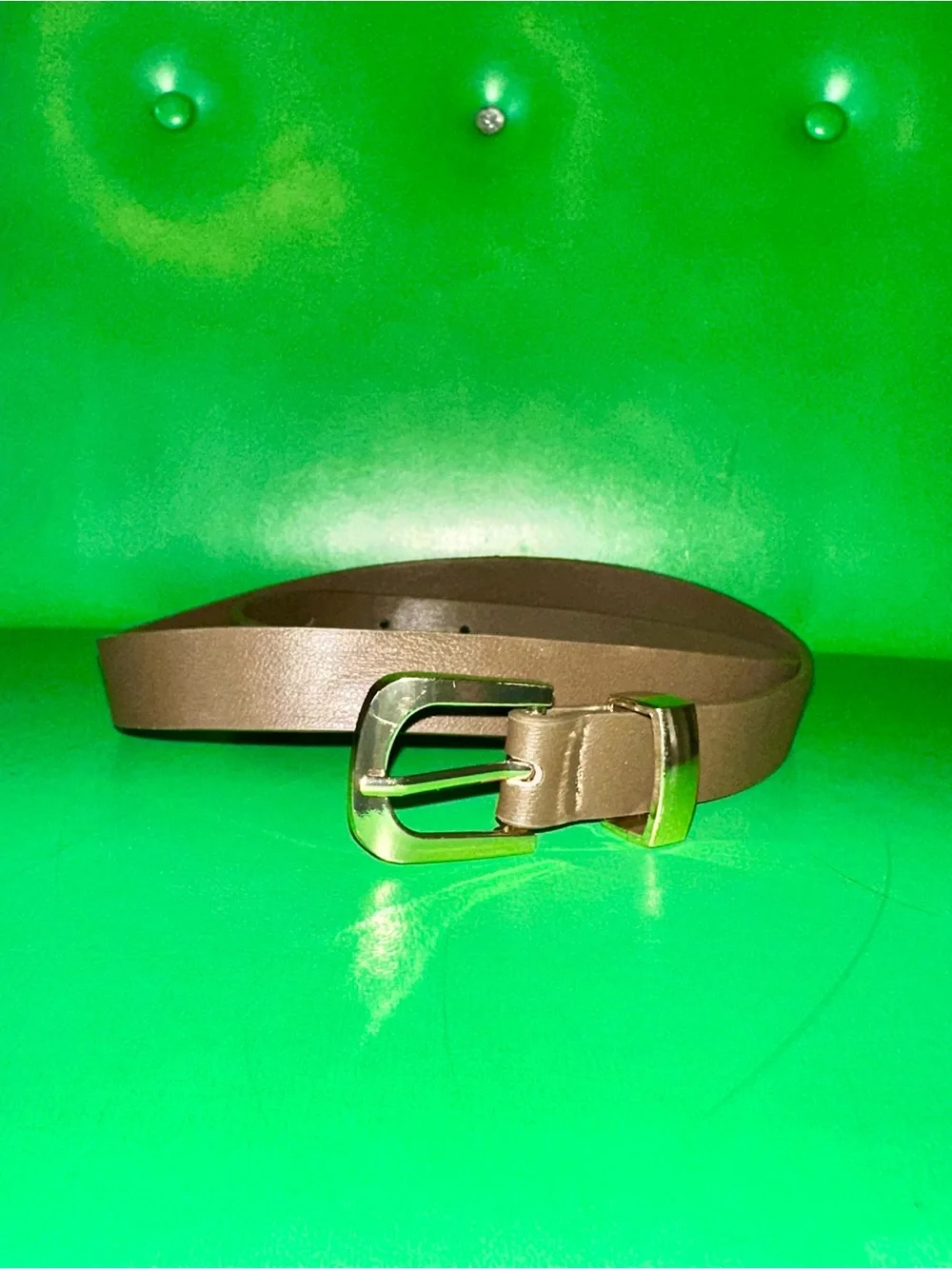 Women's Brown Faux Leather Belt with Gold Buckle